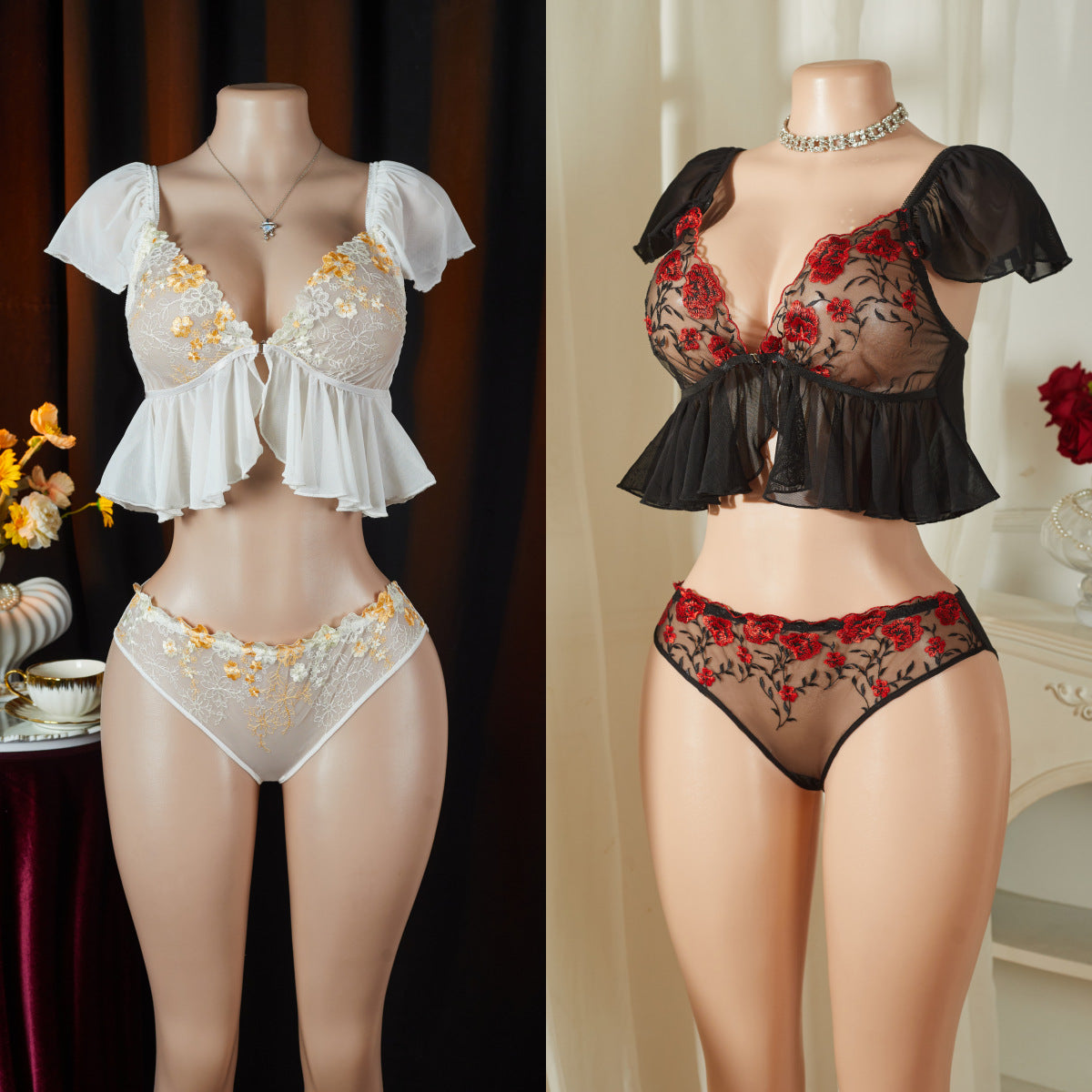Ensemble lingerie à volants – Blanc ou noir