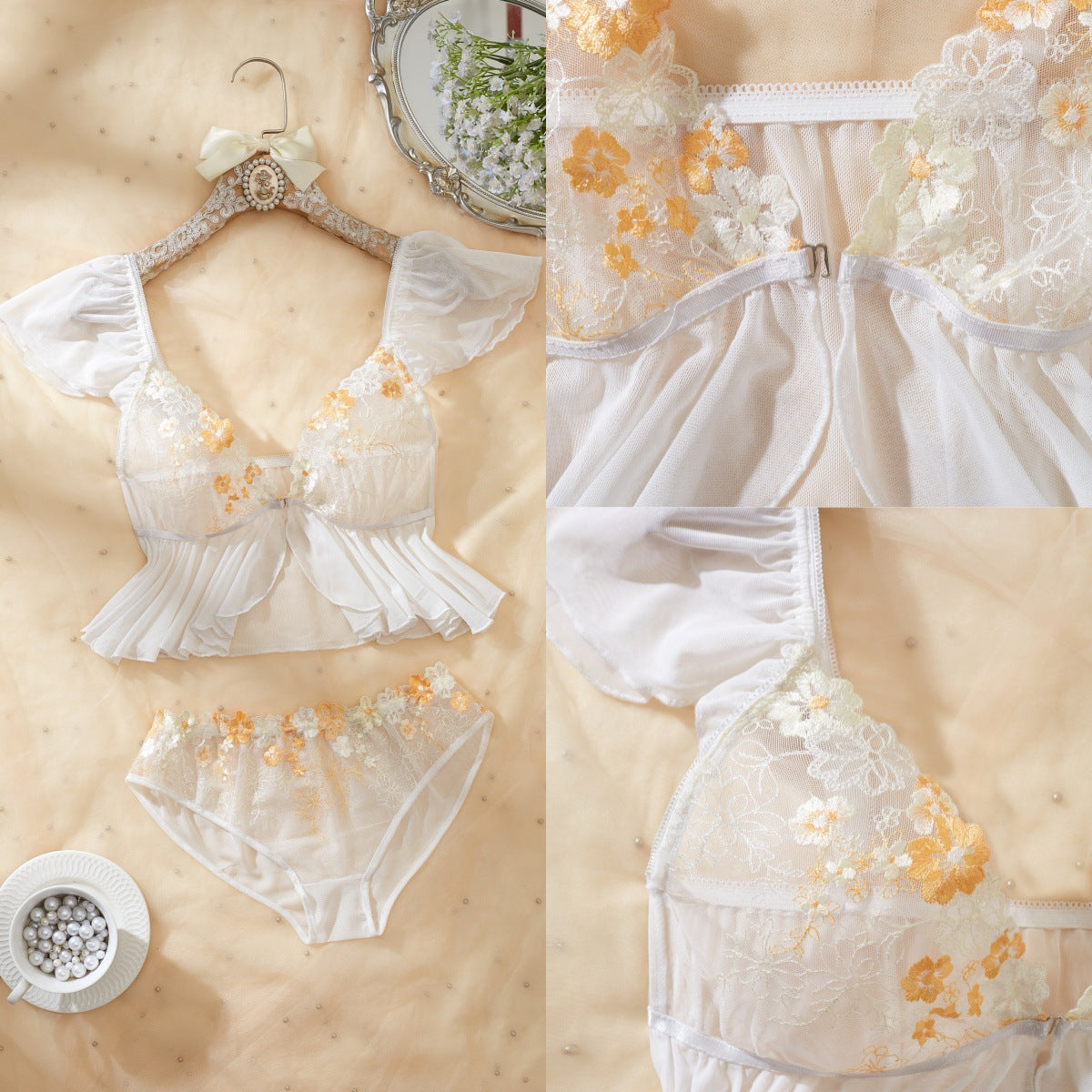 Ensemble lingerie à volants – Blanc ou noir